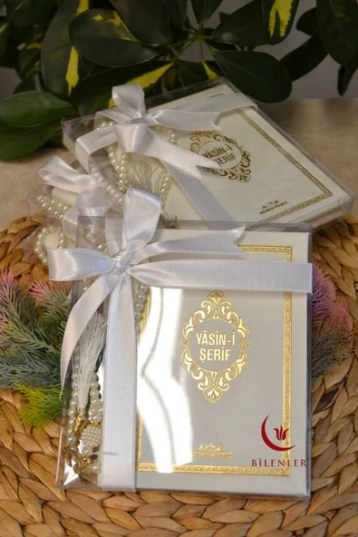 Kutulu İnci Tesbihli Yasin Kitabı Çanta Boy Termo Deri Kaplı Beyaz 5 Adet– Arapça, Türkçe Okunuşlu ve Mealli – 128 Sayfa  Hac Umre ve Mevlit Hediyeliği ürün görseli