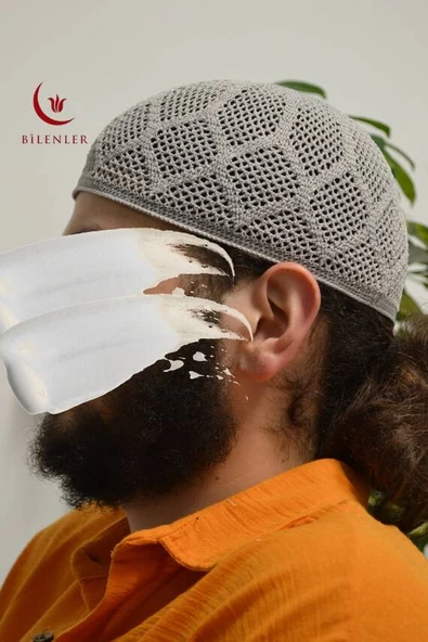 Erkek Örme Takke Gri  Hac ve Umre İçin İdeal Nefes Alabilir Standart Beden Takke - 2