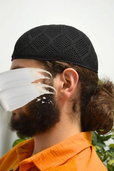 Erkek Örme Takke Siyah  Hac ve Umre İçin İdeal Nefes Alabilir Standart Beden Takke - Resim 2