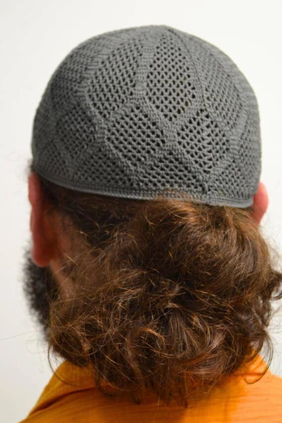 Erkek Örme Takke Antrasit  Hac ve Umre İçin İdeal Nefes Alabilir Standart Beden Takke - Resim 3