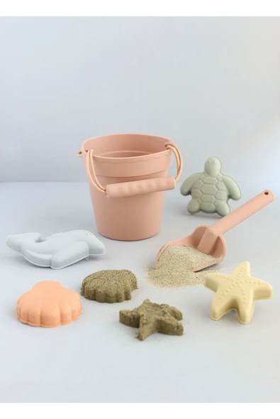 OHYO Silikon Banyo Ve Plaj Kova Seti - Sağlıklı Ve Doğal Çocuk Oyun Seti- Sütlü Kahve - 4