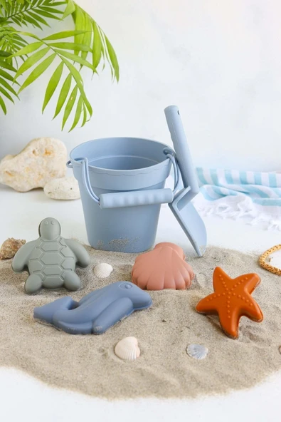 OHYO Silikon Banyo Ve Plaj Kova Seti - Sağlıklı Ve Doğal Çocuk Oyun Seti- Mavi - 3