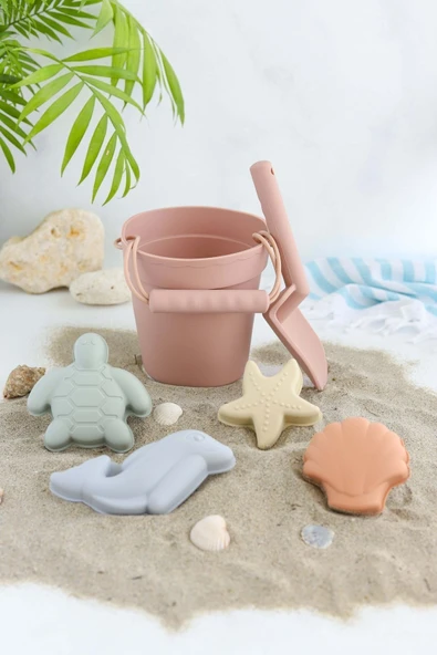 OHYO Silikon Banyo Ve Plaj Kova Seti - Sağlıklı Ve Doğal Çocuk Oyun Seti- Sütlü Kahve - 2