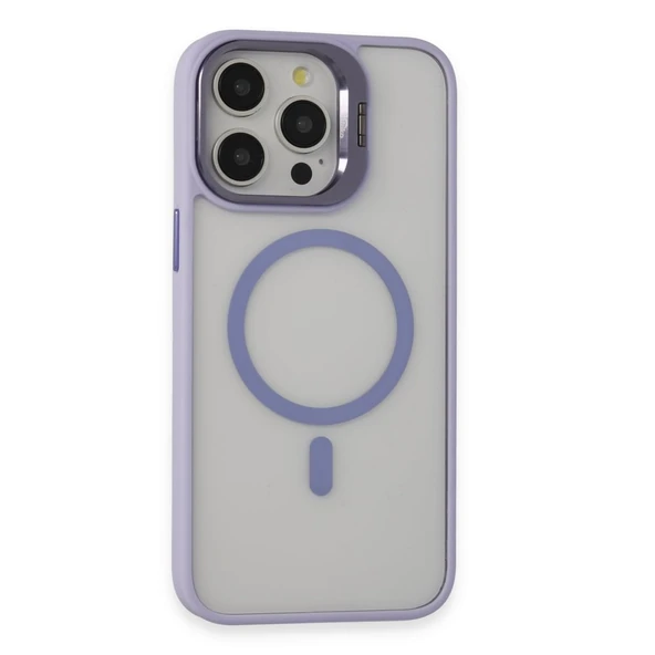 İPhone 15 Pro Max Uyumlu Kılıf ve Lens Magsafe Standlı Kamera Camlı Kapak