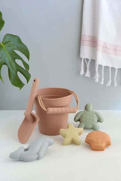 OHYO Silikon Banyo Ve Plaj Kova Seti - Sağlıklı Ve Doğal Çocuk Oyun Seti- Sütlü Kahve - 3