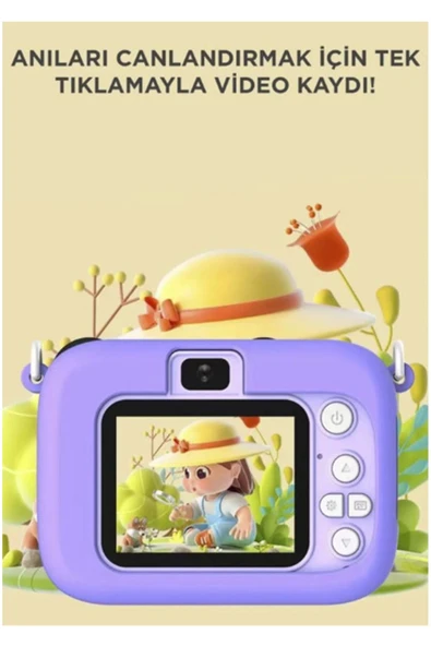 Mini 1080p Hd Çocuk Kamera Dijital Fotoğraf Makinesi 2.0 Inç Ekran 5 Adet Oyun Mor - 3