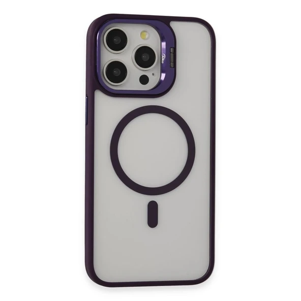 İPhone 15 Pro Uyumlu Kılıf ve Lens Magsafe Standlı Kamera Camlı Kapak - 6