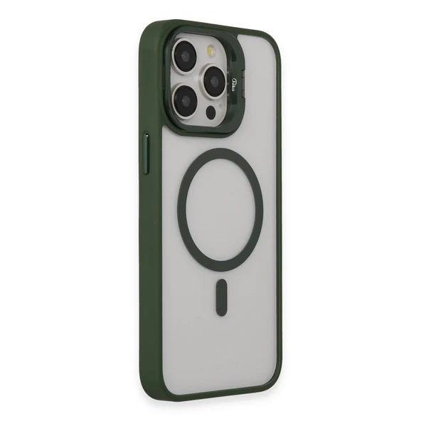İPhone 15 Pro Uyumlu Kılıf ve Lens Magsafe Standlı Kamera Camlı Kapak - 9
