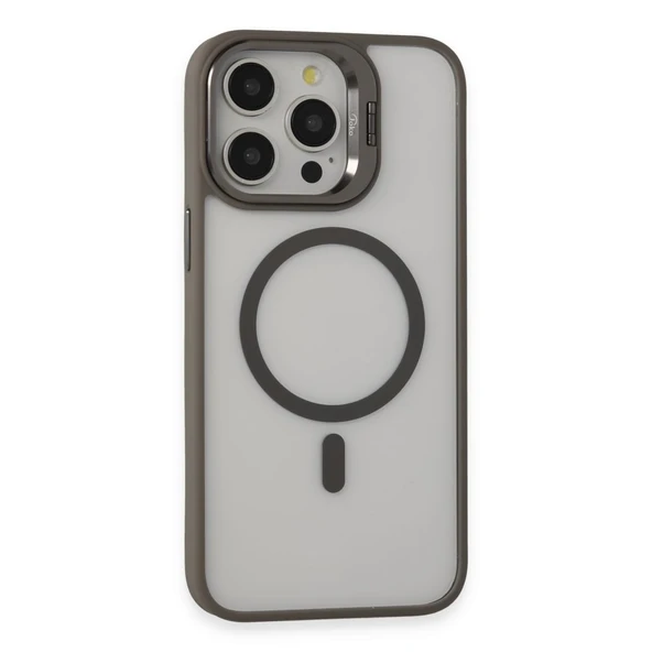 İPhone 15 Pro Uyumlu Kılıf ve Lens Magsafe Standlı Kamera Camlı Kapak - 1