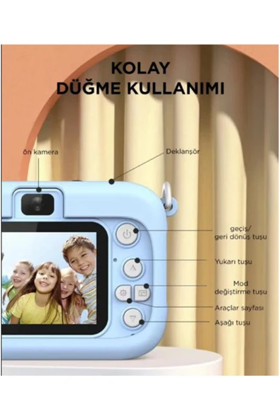 Mini 1080p Hd Çocuk Kamera Dijital Fotoğraf Makinesi 2.0 Inç Ekran 5 Adet Oyun Mavi - 3
