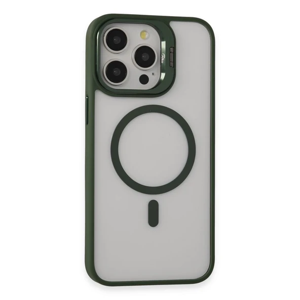 İPhone 15 Pro Uyumlu Kılıf ve Lens Magsafe Standlı Kamera Camlı Kapak - 8