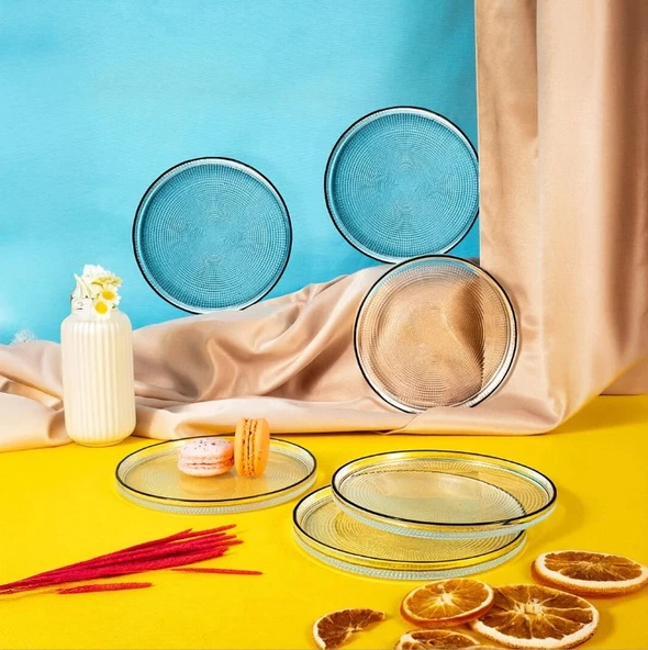 Fecra Loren 6'lı Pasta Tabağı Seti Siyah Fileli 16 Cm - 2