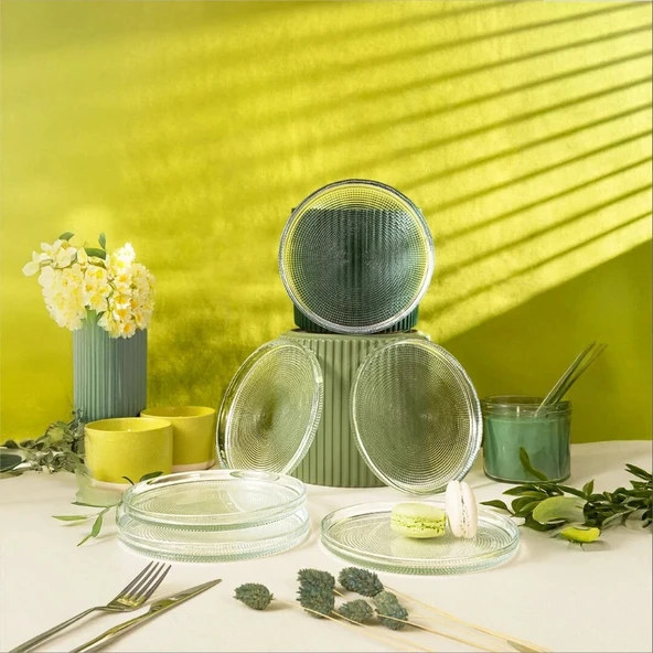 Fecra Loren 6'lı Pasta Tabağı Seti Natürel 16 Cm - 4