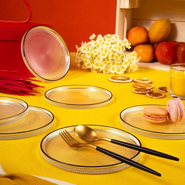 Fecra Loren 6'lı Pasta Tabağı Seti Siyah Fileli 16 Cm - 4