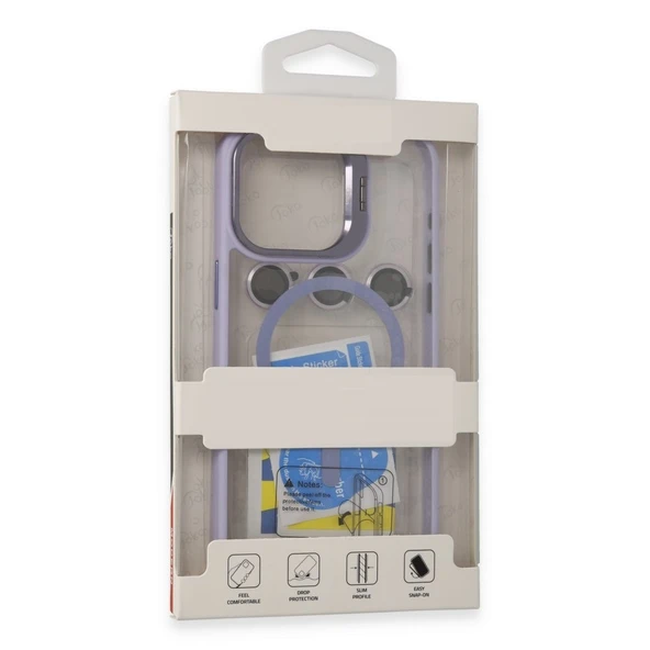 İPhone 14 Pro Max Uyumlu Kılıf ve Lens Magsafe Standlı Kamera Camlı Kapak - 3