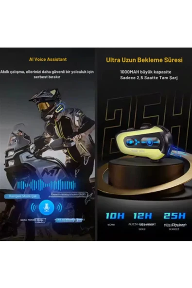 N3x Rgb Işıklı Intercom 3 Kişi Bağlantılı 1000mah Motosiklet Bluetooth Kulaklık Seti - 3