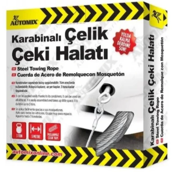 AUTOMİX KARABİNALI ÇELİK ÇEKİ HALATI 3 TON