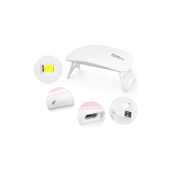 Beyaz Güneş Mini 6W Tırnak Kurutucu Lamba Taşınabilir 6 LED UV Manikür Makinesi - 2
