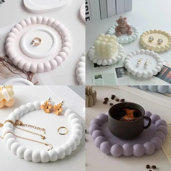 Silikon Kalıp Epoksi Taş Tozu Beton Şekilli Yuvarlak Mini Misketli Bubble Tepsi Kalıbı - 4