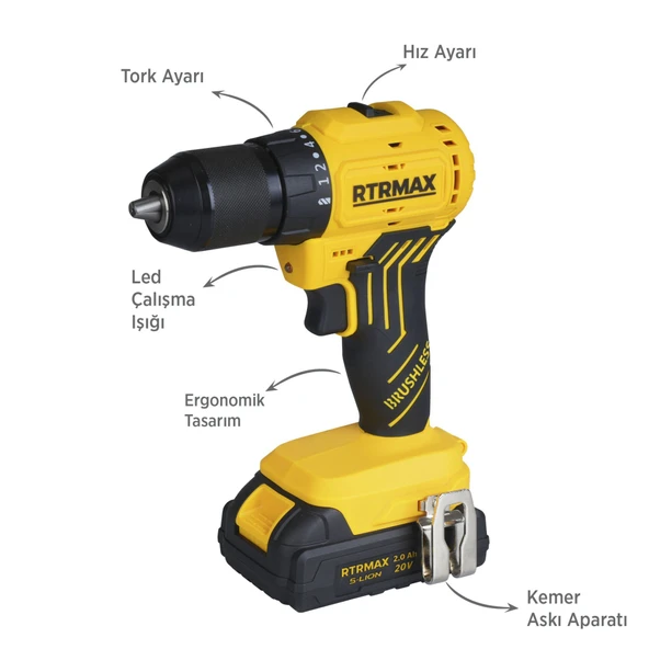 RTS5010 Şarjlı Matkap Kömürsüz 54 Nm 2x2 Ah 20V Çift Akü S-Lion - Akü Dahil - 2