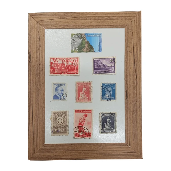 Dekoratif Çerçeveli Nostaljik Pul Koleksiyonu (4 Adet Tablo) - 4