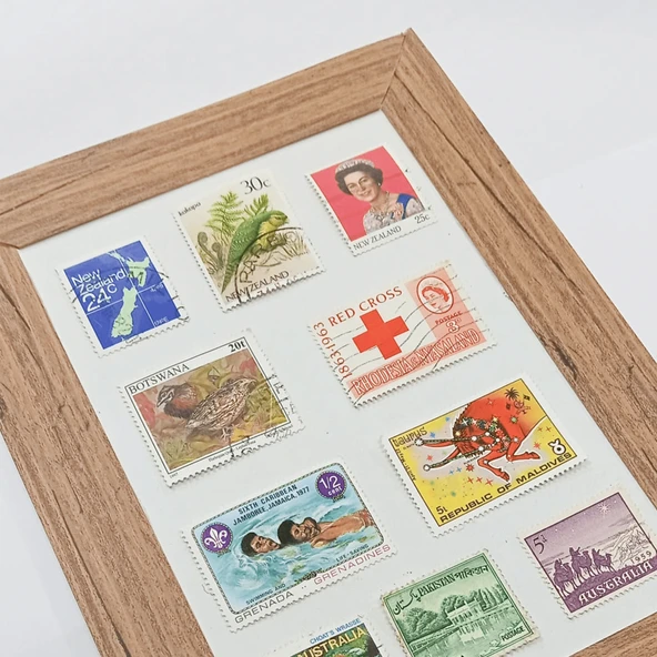 Dekoratif Çerçeveli Nostaljik Pul Koleksiyonu (4 Adet Tablo) - 5