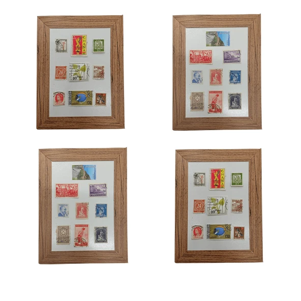Dekoratif Çerçeveli Nostaljik Pul Koleksiyonu (4 Adet Tablo)