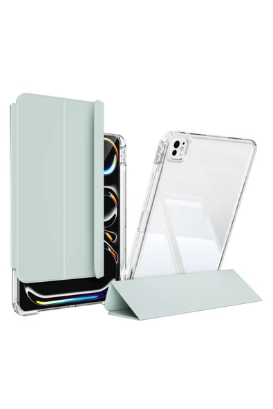 iPad Pro 13 2024 Uyumlu Airbagli Manyetik Ayrılabilen Fuchsia Sliding Tablet Kılıfı - Resim 9