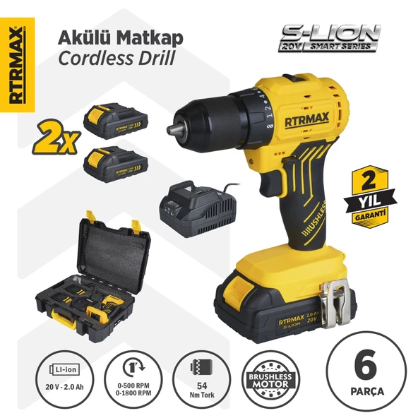 RTS5010 Şarjlı Matkap Kömürsüz 54 Nm 2x2 Ah 20V Çift Akü S-Lion - Akü Dahil ürün görseli