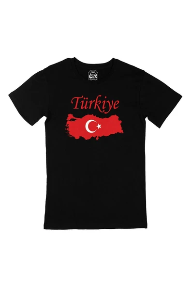 Türkiye Haritalı ve Bayraklı Siyah Tişört