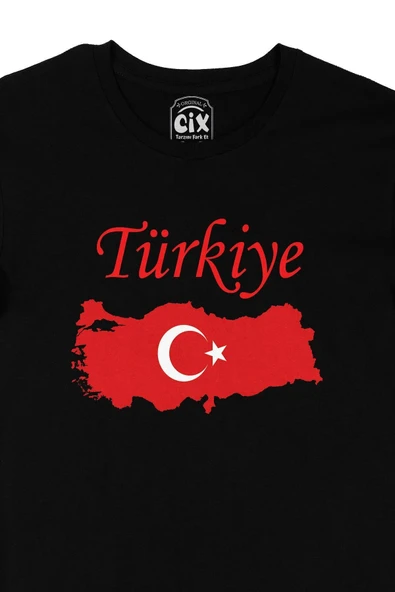 Türkiye Haritalı ve Bayraklı Siyah Tişört - 2