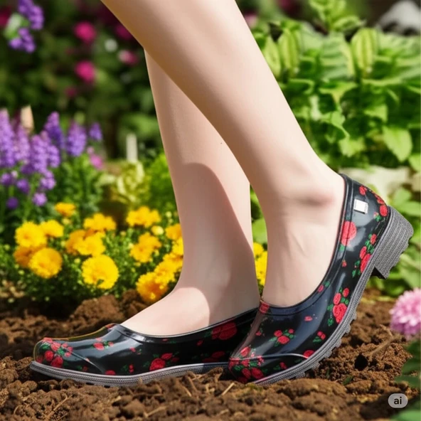 Zenne Çiçekli Bahçe ve Tarım Kadın Ayakkabısı 36-40 Kırmızı ürün görseli