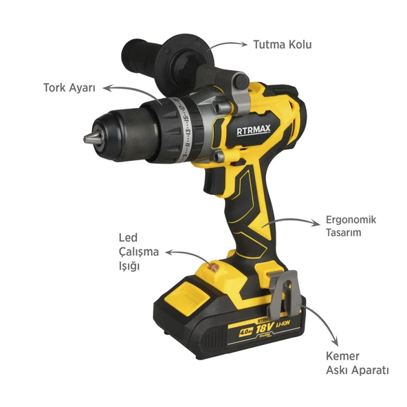 RTX3010 Şarjlı Darbeli Matkap Kömürsüz 70 Nm 2x4 Ah Plus Çift Akü X-Lion - Akü Dahil - 4