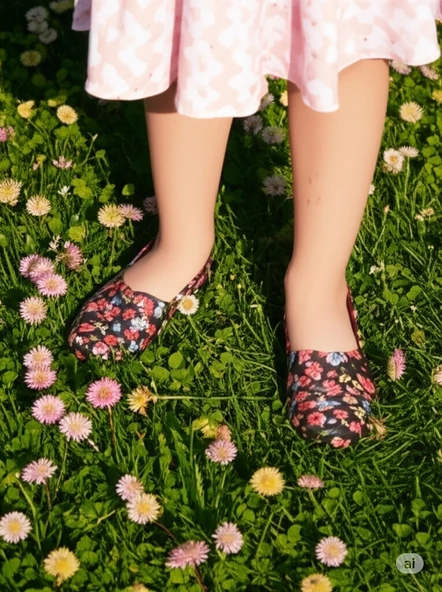 Patik Çiçekli Bahçe ve Tarım Kız Çocuk Ayakkabısı 21-28 Pempe
