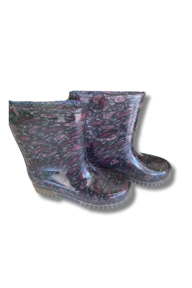 Bahçe ve Yağmur Çiçekli Kadın Çizmesi 36-40 Mürdüm - Resim 3