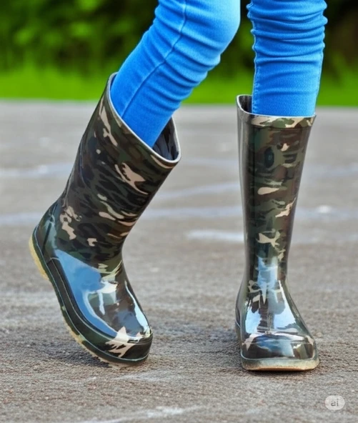 Bahçe ve Yağmur Çiçekli Kadın Çizmesi 36-40 Kamuflaj