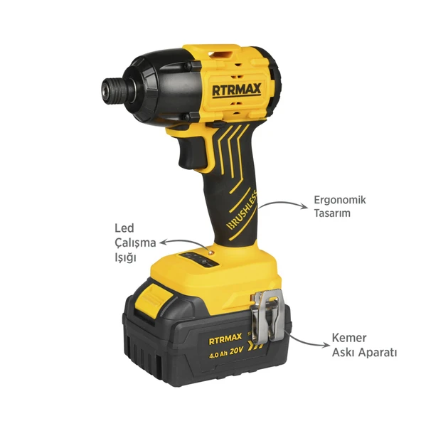 RTS5020 Şarjlı Torklu Vidalama Makinası Kömürsüz 200 Nm 2x4 Ah 20V Çift Akü S-Lion - Akü Dahil - 4