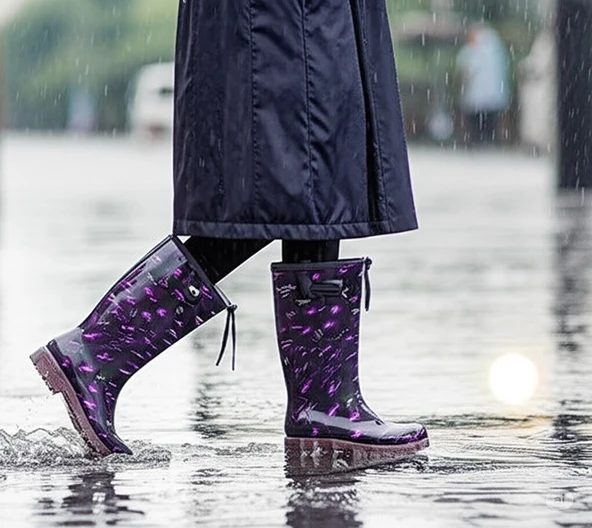 Konçlu Kadın Yağmur Çizmesi Yağmur 36-40 Mor ürün görseli