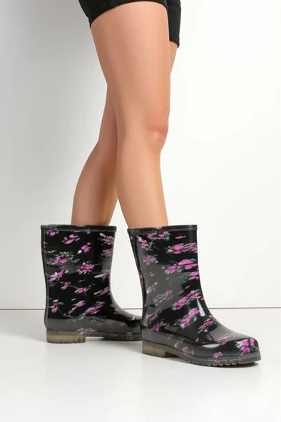 Bahçe ve Yağmur Çiçekli Kadın Çizmesi 36-40 Mor