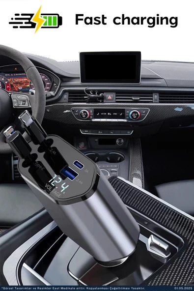 DEFOND Usb C Typec Araç Şarj Aleti,4'ü 1 Arada Hızlı Şarz Araç 66w Araç Usb Şarj Cihaz Samsung Apple - 2