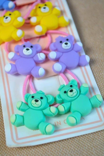 Renkli ve Ayıcık Figürlü 10 Çift Kız Çocuk Lastik Tokası – Sevimli ve Eğlenceli Saç Aksesuarları ürün görseli 1