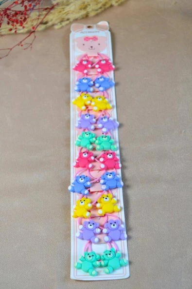 Renkli ve Ayıcık Figürlü 10 Çift Kız Çocuk Lastik Tokası – Sevimli ve Eğlenceli Saç Aksesuarları - Resim 4