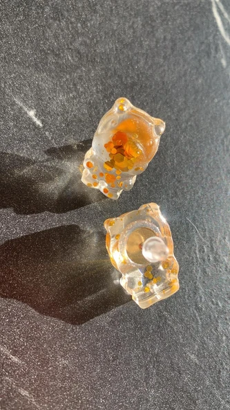 Şeffaf Gold Glitter Süslemeli Su Aygırı Şekil Gold Aksesuarlı Epoksi Küpe El Yapımı Hediyelik - Resim 4