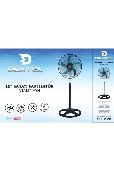 5 Metal Kanatlı Soğutucu Vantilatör Pervane 3 Kademe Hız Kontrol 18’’inch - 80w - 5