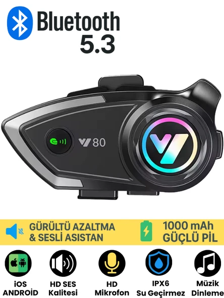 Y80 İnterkom Motosiklet Kask Kulaklık Bluetooth 5.3 Type-C Su Geçirmez İntercom Set İphone Android