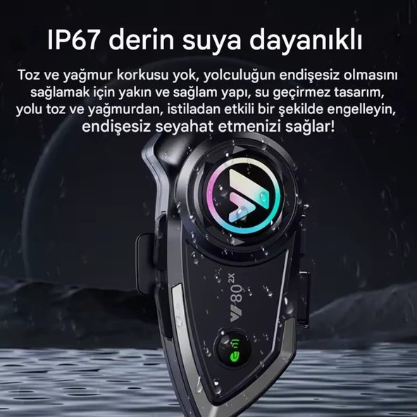 Y80 İnterkom Motosiklet Kask Kulaklık Bluetooth 5.3 Type-C Su Geçirmez İntercom Set İphone Android - 3