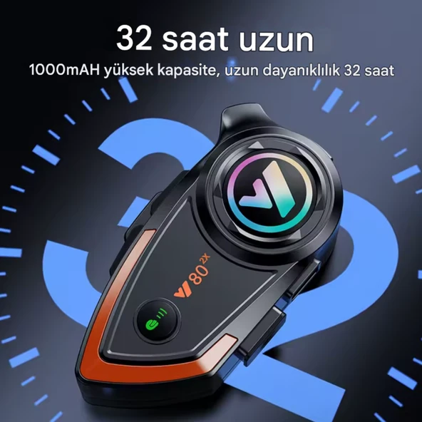 Y80 İnterkom Motosiklet Kask Kulaklık Bluetooth 5.3 Type-C Su Geçirmez İntercom Set İphone Android - 2