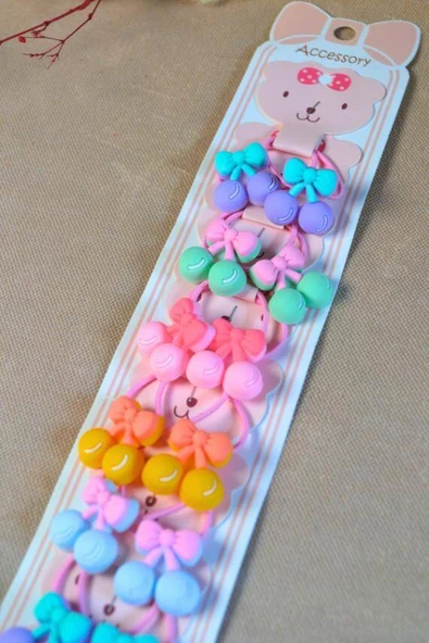 Renkli ve Figürlü 10 Çift Kız Çocuk Lastik Tokası – Sevimli ve Eğlenceli Saç Aksesuarları - Resim 4