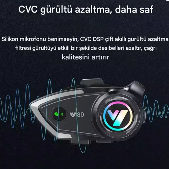Y80 İnterkom Motosiklet Kask Kulaklık Bluetooth 5.3 Type-C Su Geçirmez İntercom Set İphone Android - 4