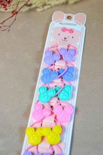 Renkli Figürlü 10 Çift Kız Çocuk Lastik Tokası – Sevimli ve Eğlenceli Saç Aksesuarları - Resim 3